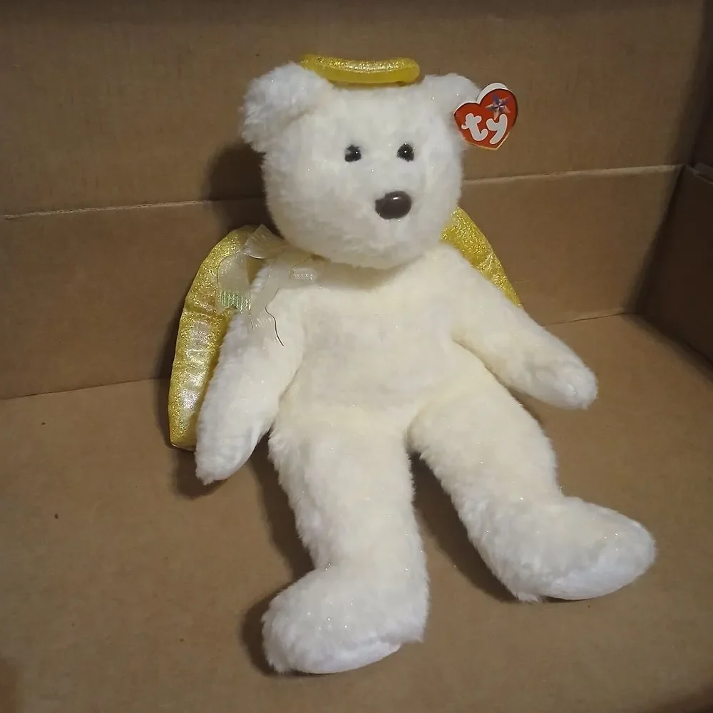 NEW Ty Vintage HALO ll BUDDY Angel Bear White Glitter Fur Toy Stuffed Animal